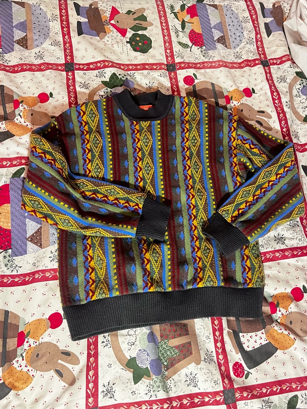 Unisex Multicolor Geometric Coogi Style Knit Sweater, size M